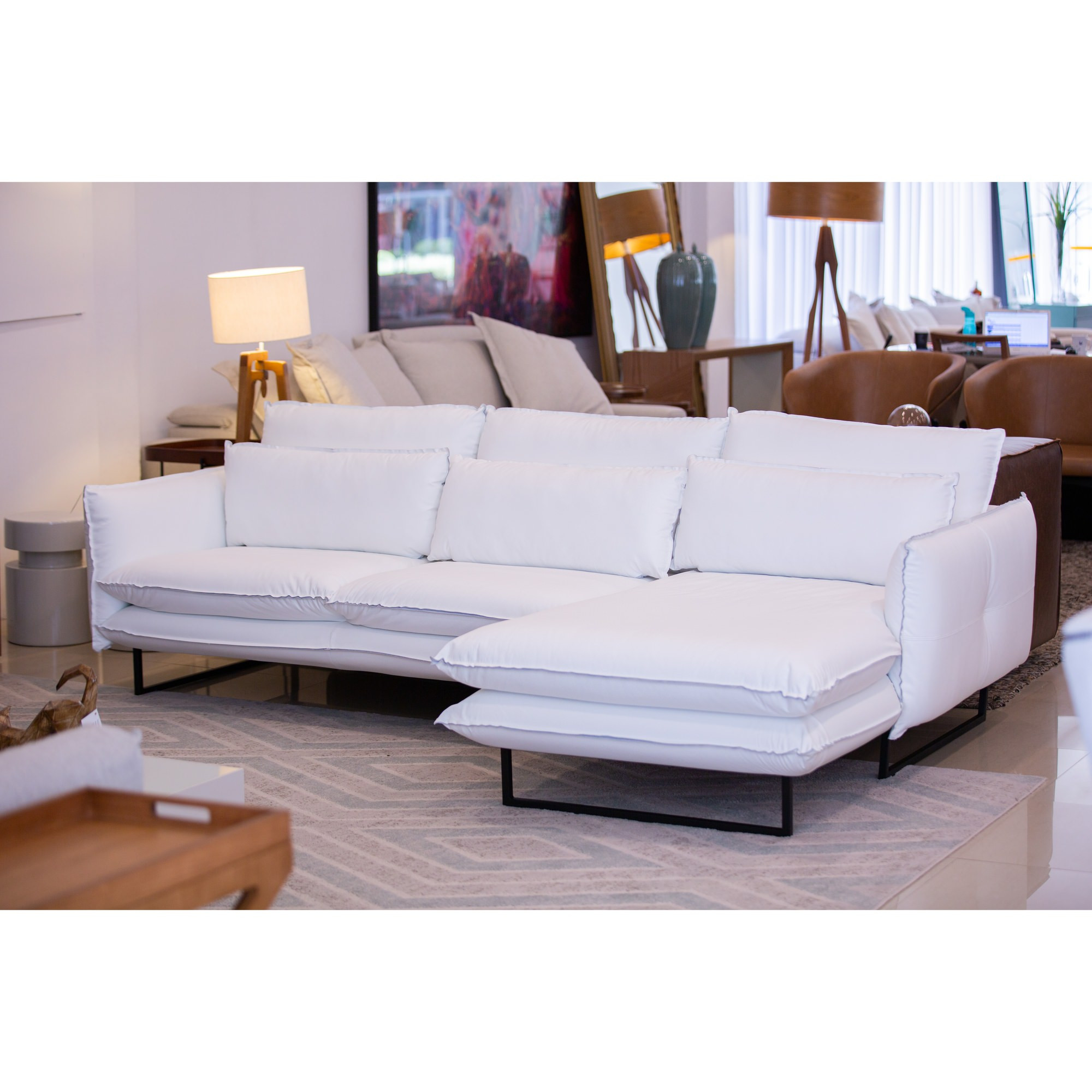 Sofá Ibiza Couro Legítimo Madras C/ Chaise Branco 2.40mt