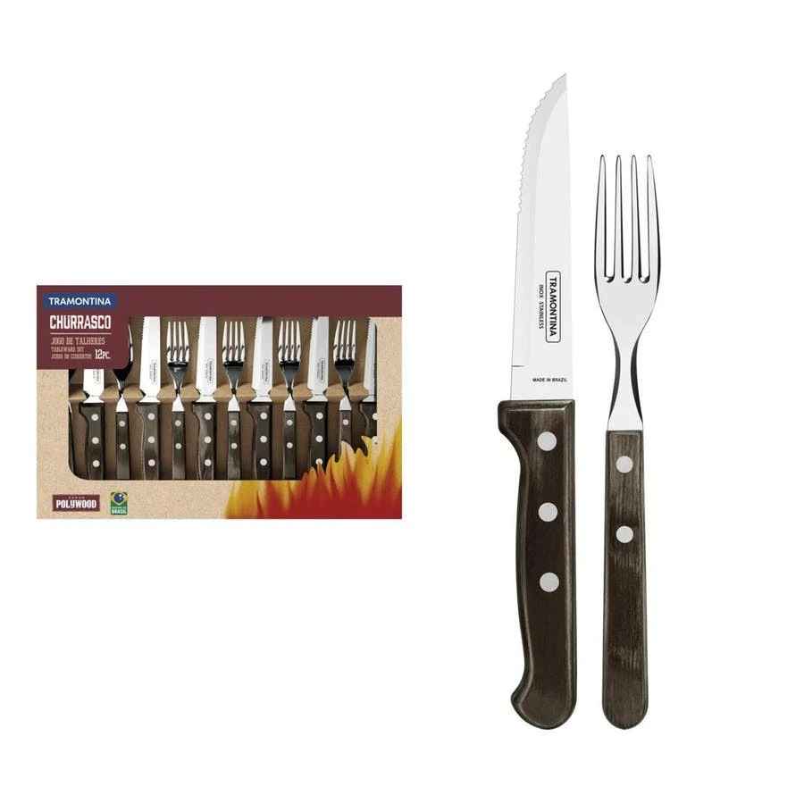 Faqueiro Inox Tramontina Churrasco Polywood Jumbinho   Castanho 12pc
