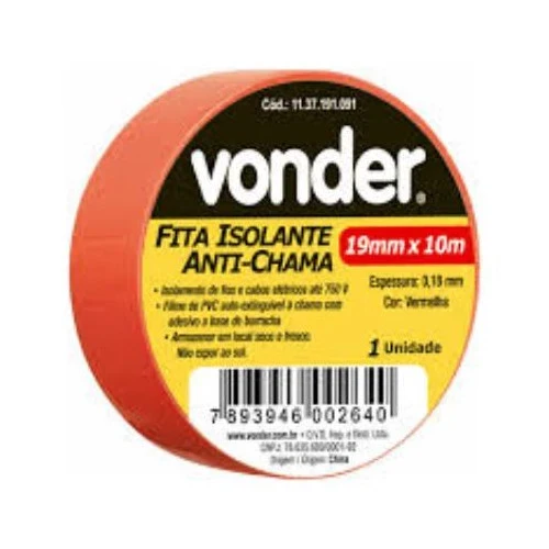 Fita Isolante 10m Vermelha Vonder