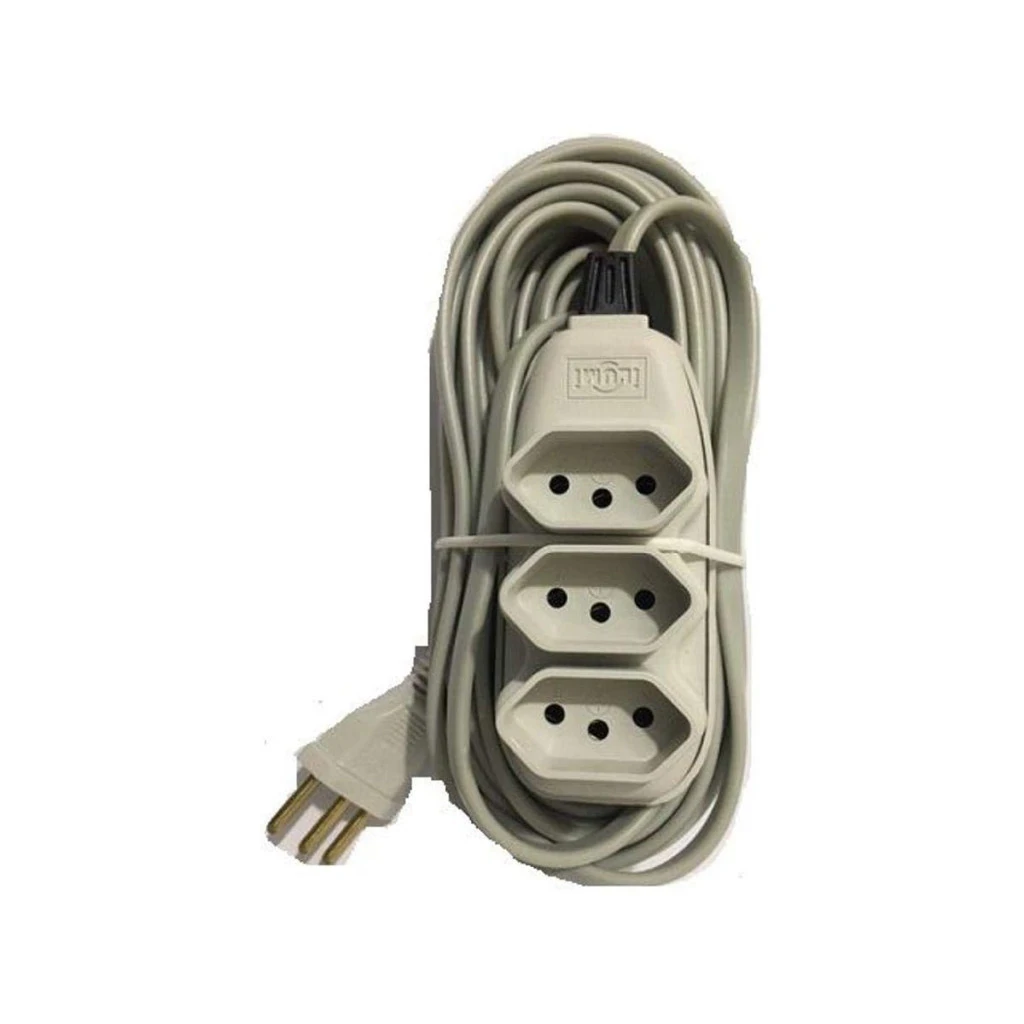 Extensao Pp Chato 3 Vias  5mt  10a Cinza Ilumi    I.17100