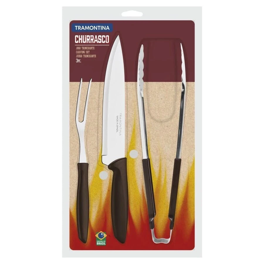Conj Churrasco Inox Tramontina Plenus   Preto 3pc (garfo+faca+pegador)