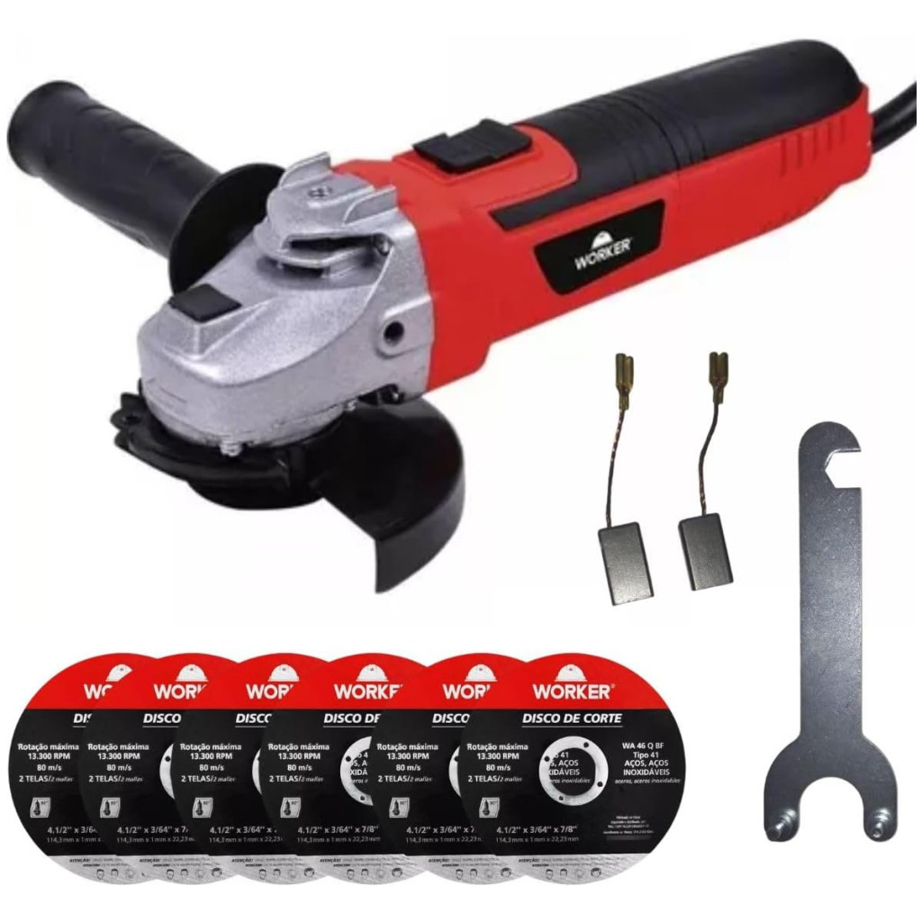Esmerilhadeira Angular 4.1/2" 650w Worker e 6 Discos Corte (220)