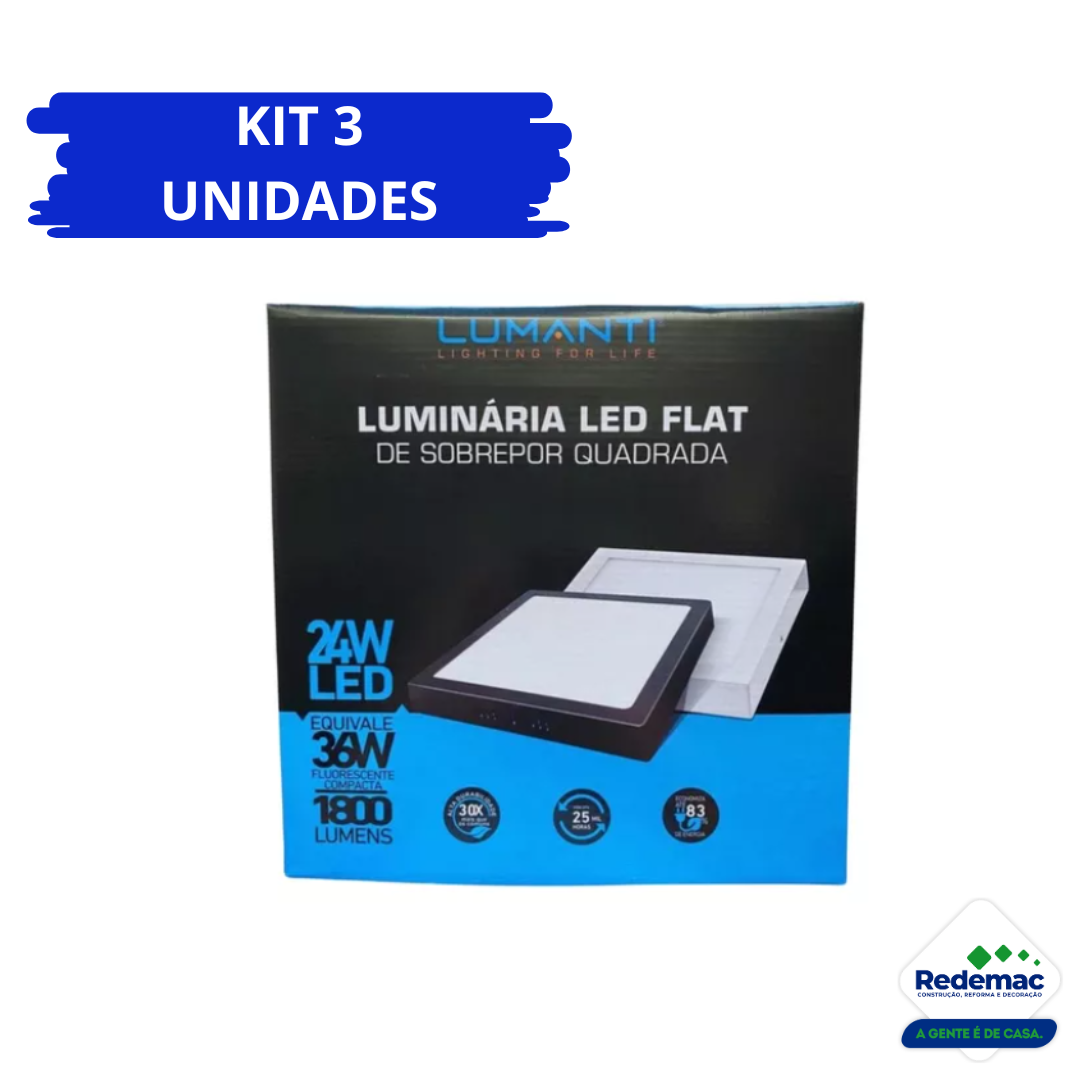 Kit3 Painel Led Sobrepor Q Preto 24w6500k