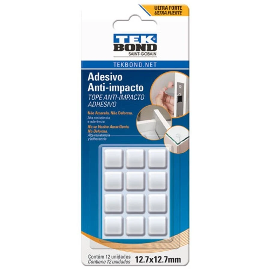 Adesivo Anti-impacto Quadrado 12,7mm com 12 Unidades