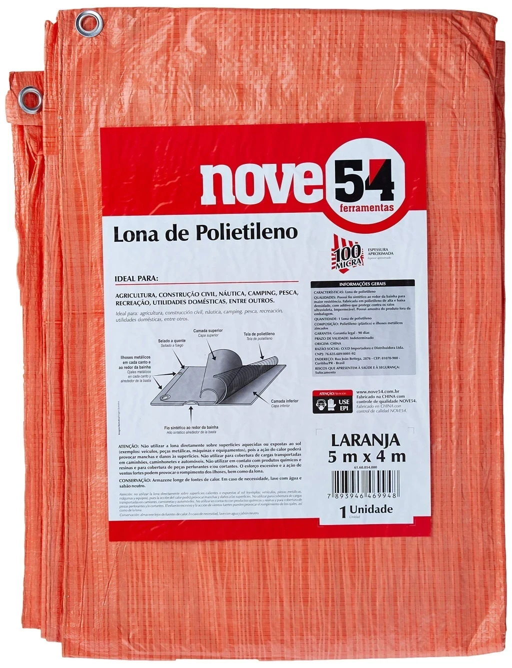 Lona de Polietileno Laranja 5 M X 4 M Nove54 Nove 54