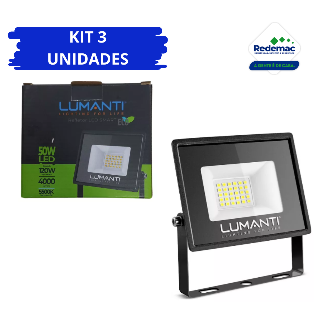 Kit 3 Refletor Led 50w 5500k