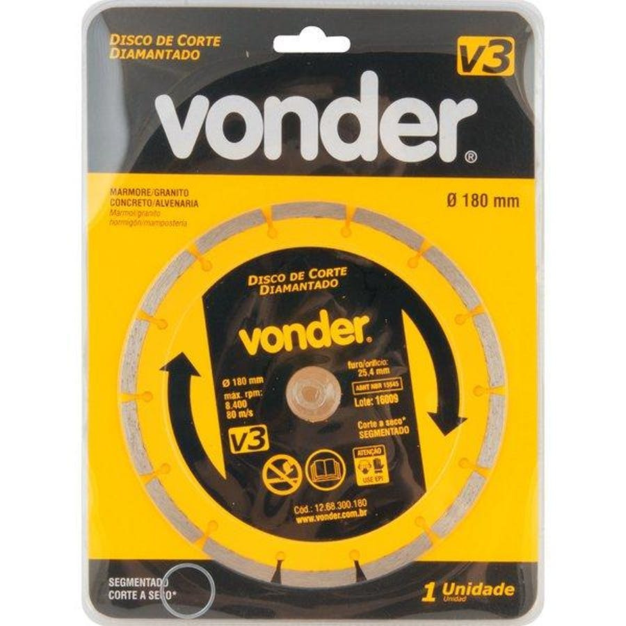 Disco de Corte V3 180 X 25,4mm para Construção - Vonder