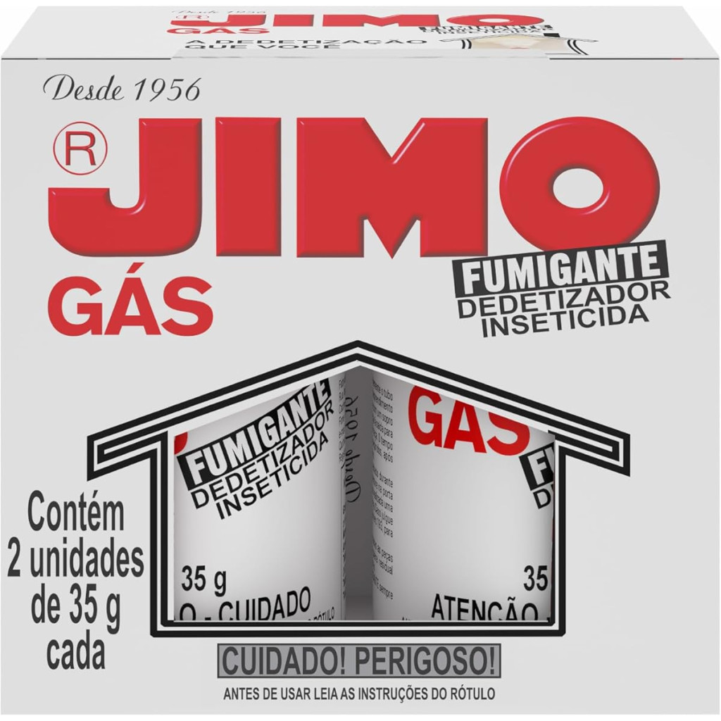 Jimo Gás Fumigante Inseticida Desinsetização de Casas e Ambientes Fechados Eficaz Contra Barata Aranha Pulga e Insetos Caseiros Estojo com 2 Tubos 35g