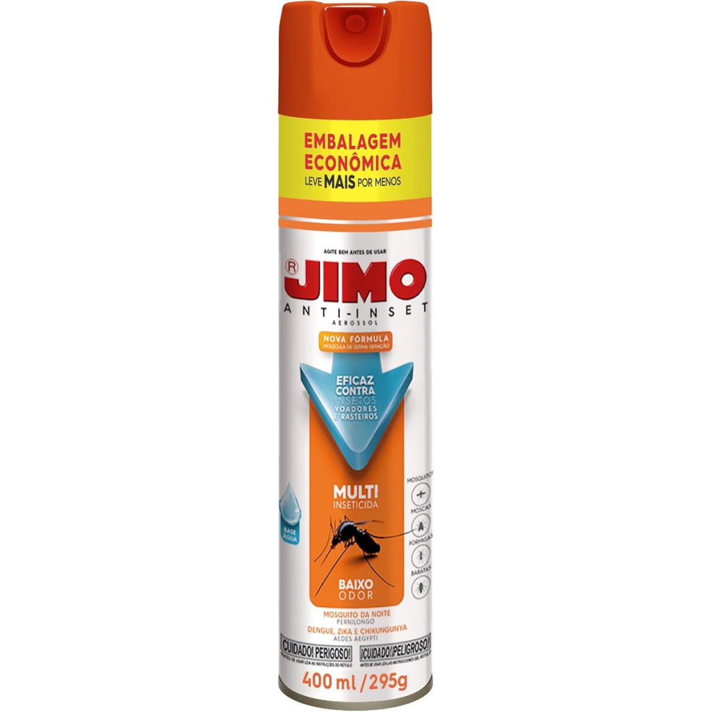 Jimo Anti Inseto Multi Inseticida Eficaz Contra Mosquitos Dengue Pernilongos Moscas Baratas e Formigas Aerossol 400ml