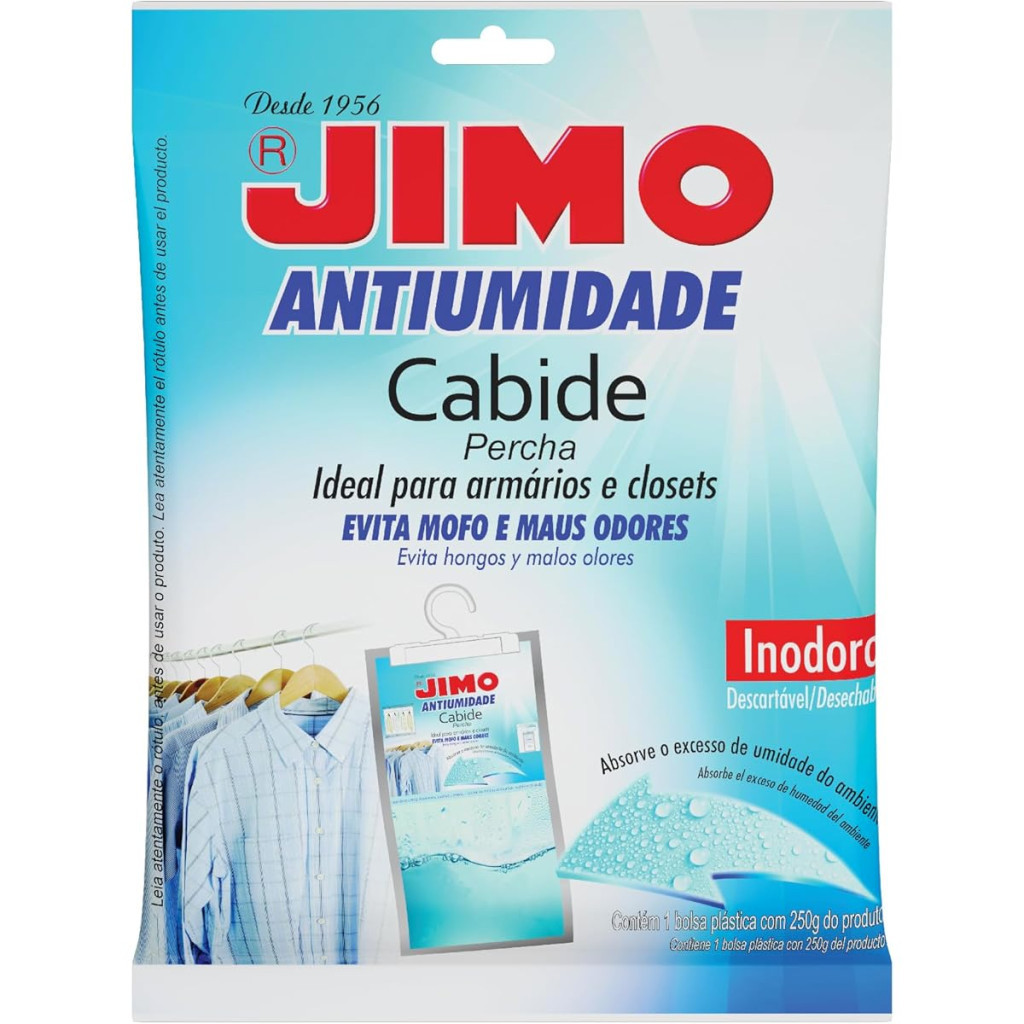 Jimo Cabide Antiumidade Absorve Excesso de Umidade do Ar Previnindo Mofo Mau Cheiro Manchas Corrosão Ideal para Ambientes Fechados Formato de Cabide 250g
