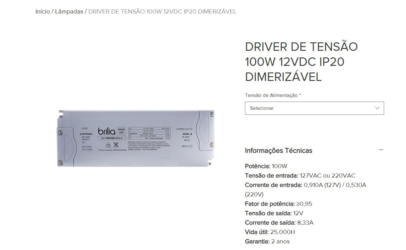 Driver Led Brilia 100w 12v Pulse Bvc-100-8330 319387