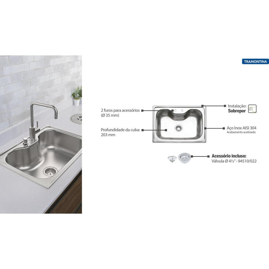 Cuba Inox Tramontina Sob Morgana 69x49 Sem Kit 93806/122
