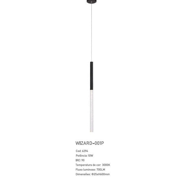 Nitrolux Pendente Led Wizard-001p 10w 3000k 6294 Preto