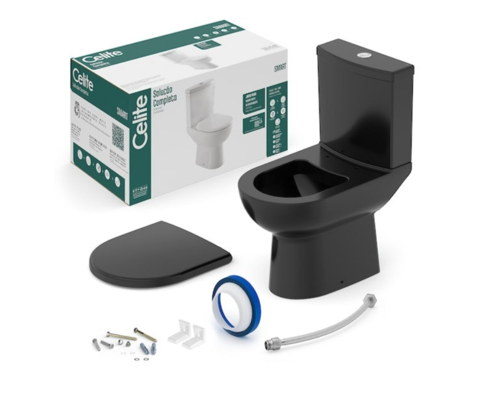 Celite Vaso Smart C/cx Acoplada + Assento Preto Completo