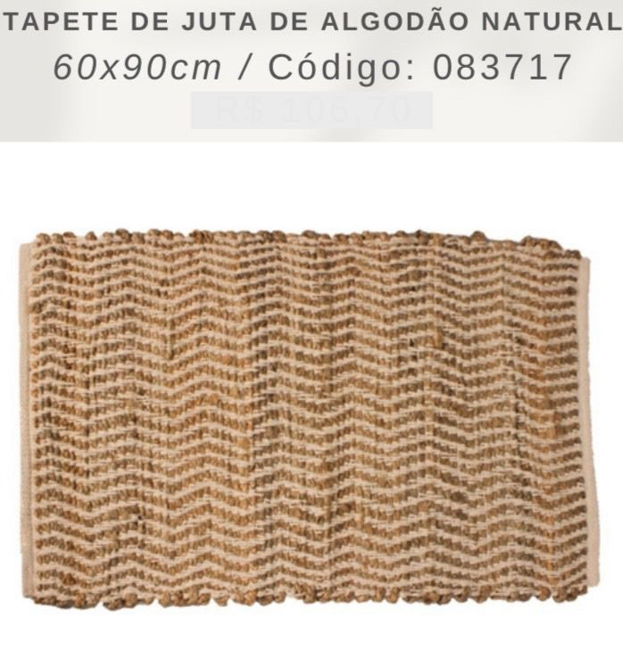 Tapete de Juta Venus Algodao Natural 60x90cm