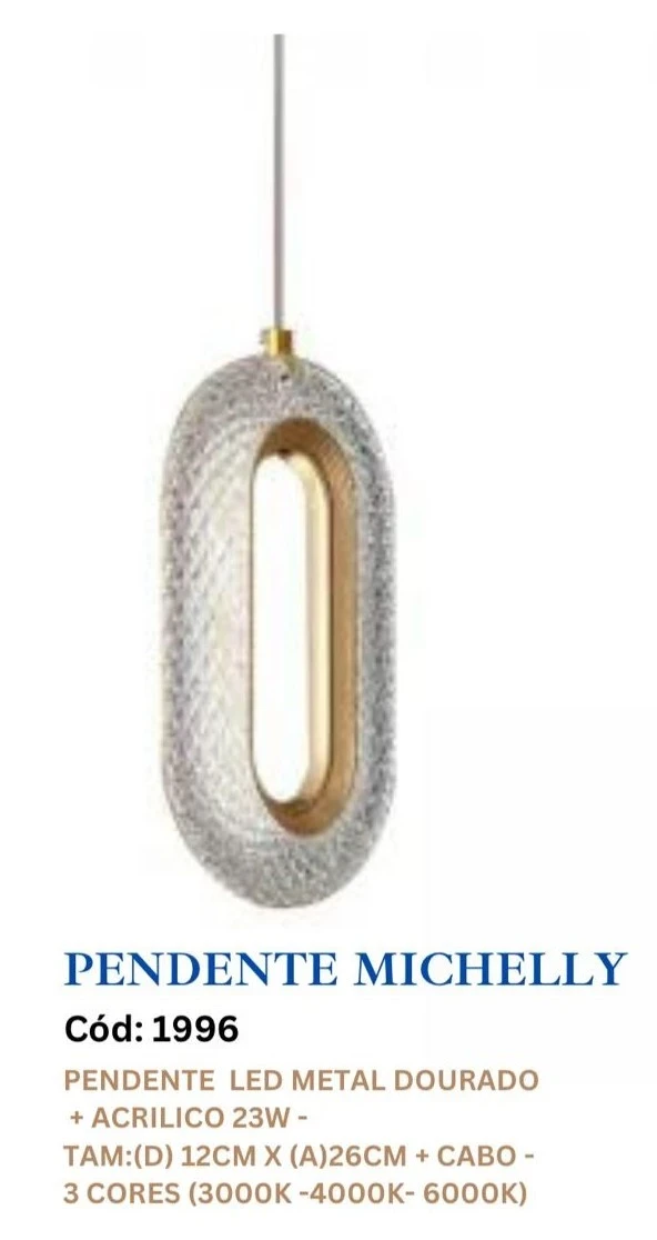 Adn+ Pendente Michelly Dr R:1996 23w 12x26cm 3 Cores