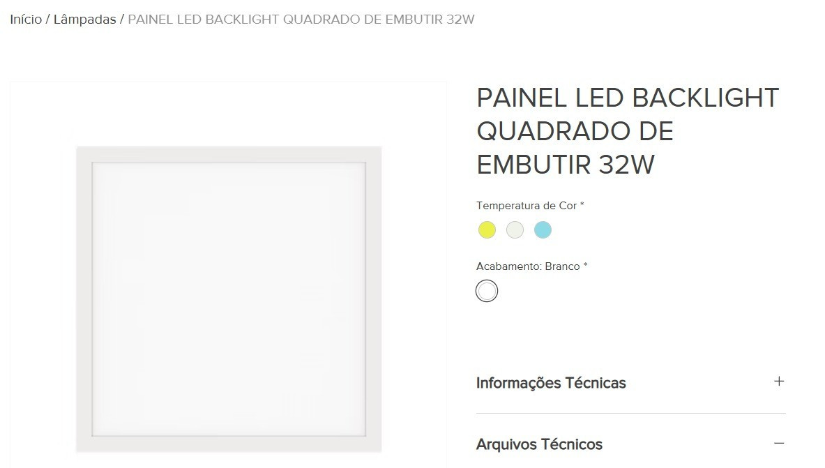 Placa Led Brilia Emb 32w 3000k Quad 42cm Autovolt