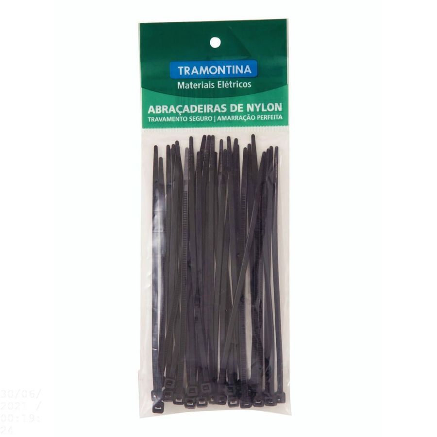 Abraçadeira de Nylon 202x3,7x1,5mm Preta - Tramontina