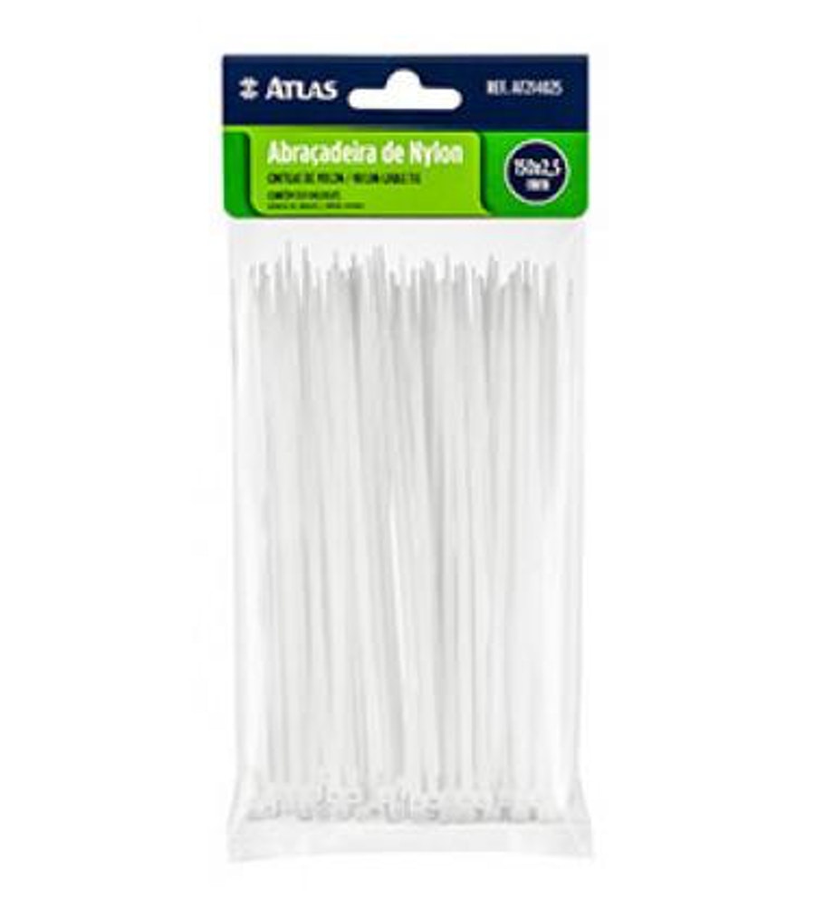 Abraçadeira de Nylon Branca 2,5 X 140mm - Atlas