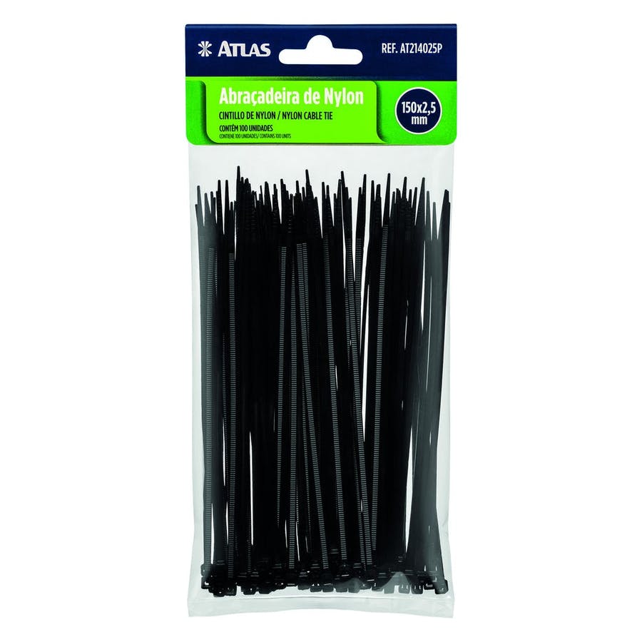 Abraçadeira de Plástico Preta 10cm X 2,5mm - Atlas