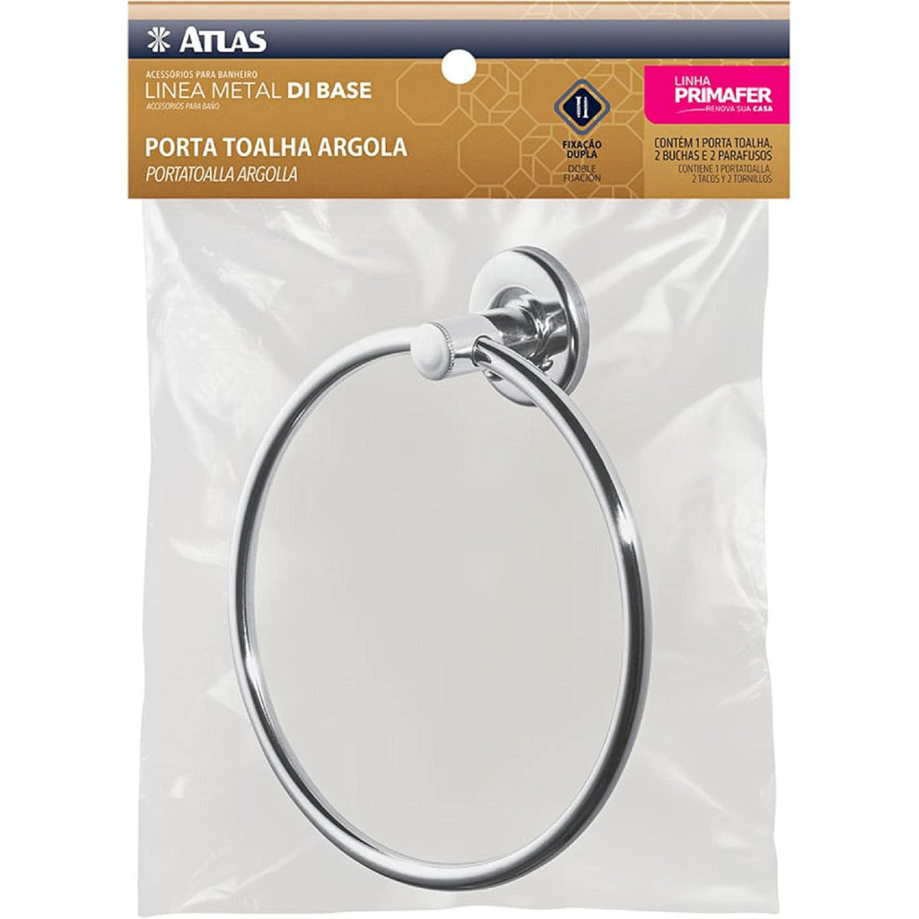 Argola de Porta Toalha de Metal Polido, Linha Primafer, Atlas.