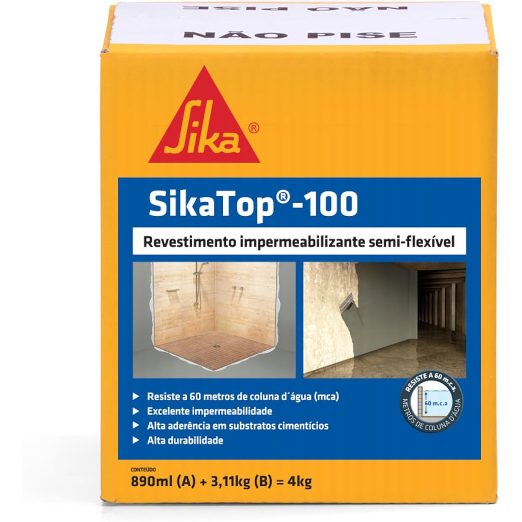 Sika Sikatop 100, Revestimento Impermeável de Alta Aderência e de Fácil Aplicação, Cinza, Caixa 4kg